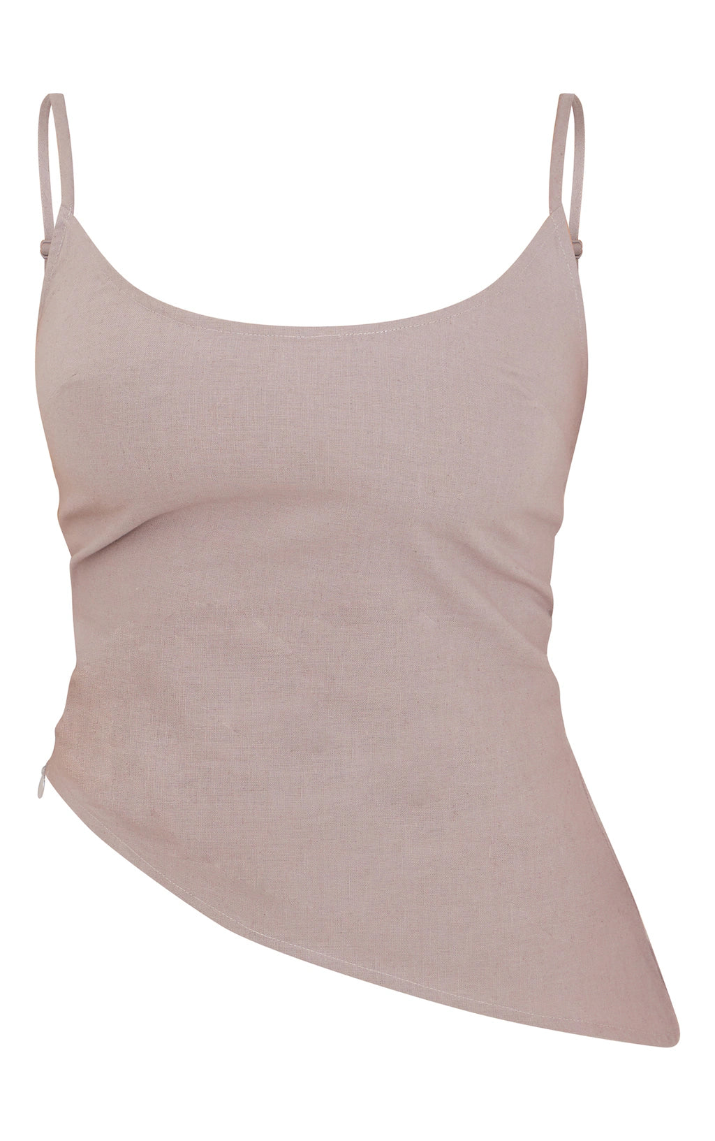 Taupe Linen Strappy Asymmetric Cami Top