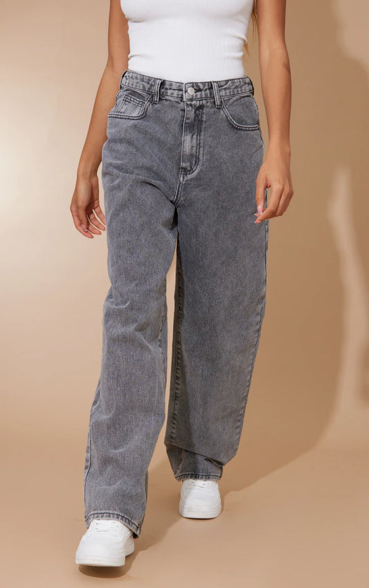 Washed Grey Dipped Back Waistband Boyfriend Jeans