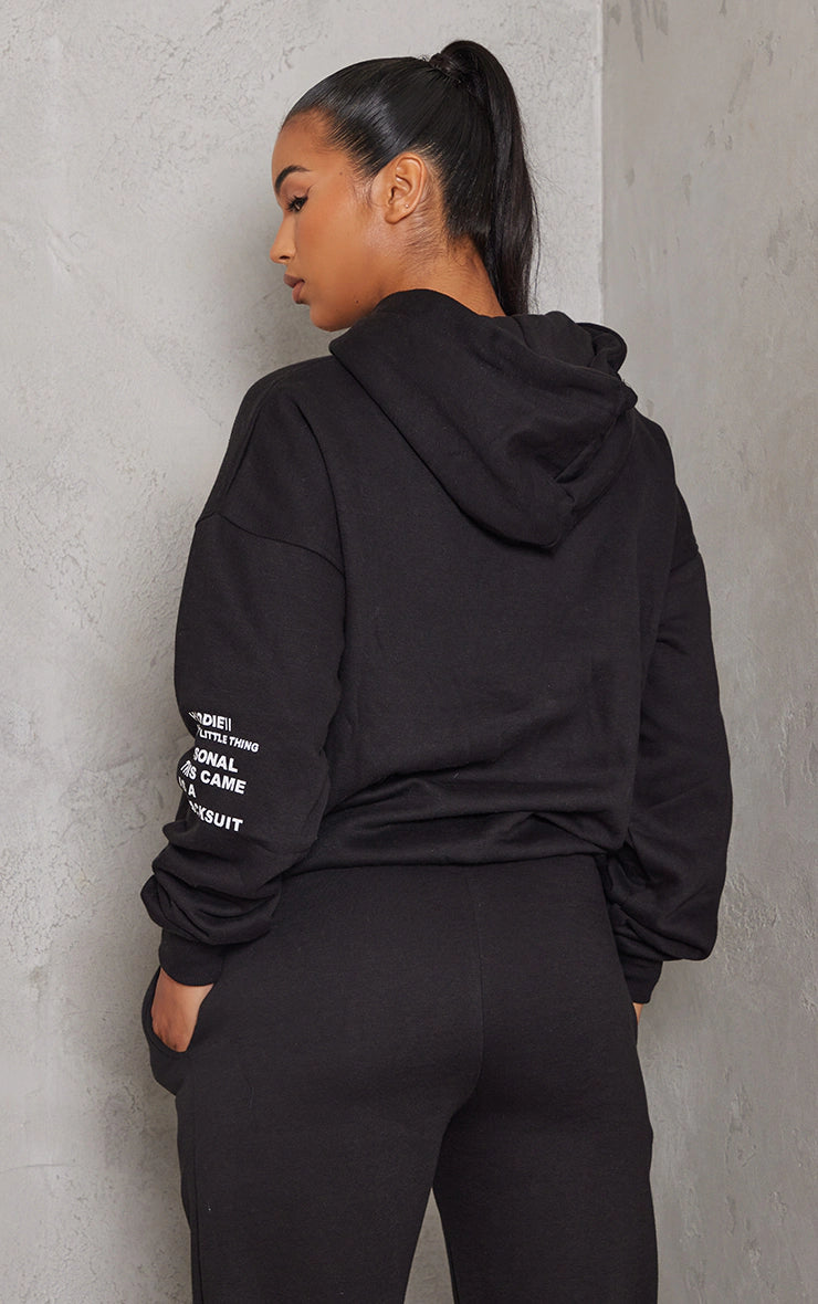 Black Oversized Graphic Printed Pocket Front Hoodie