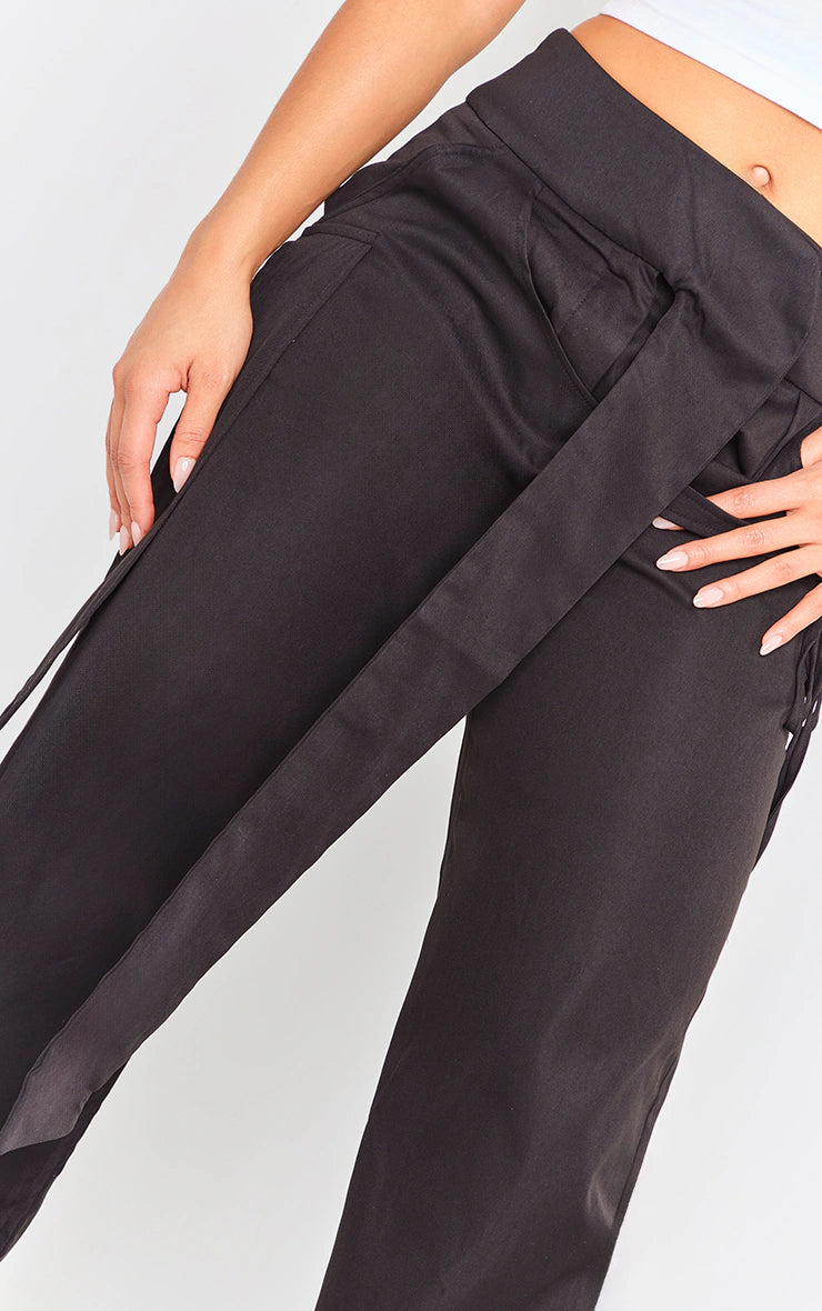 Black Tie Detail Straight Leg Trousers