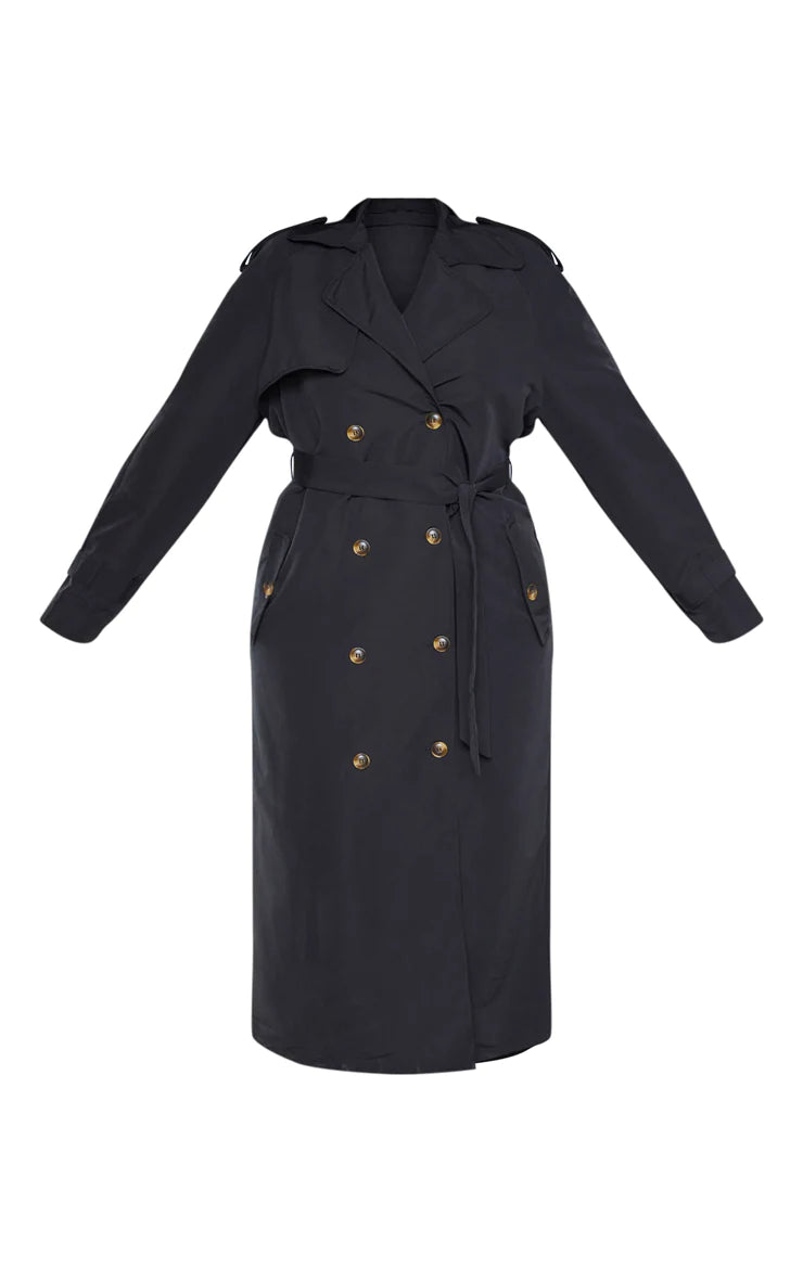 Plus Black Oversized Button Down Trench Coat