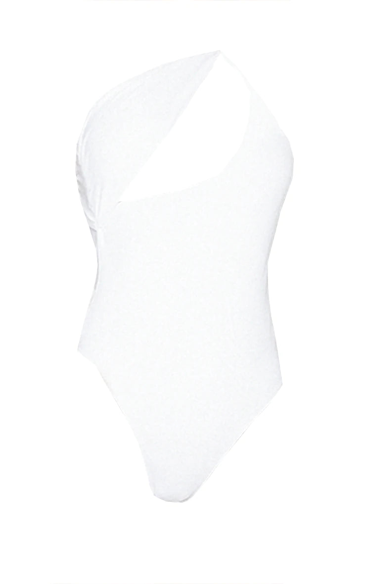 White Asymmetric Double Strap Swimsuit