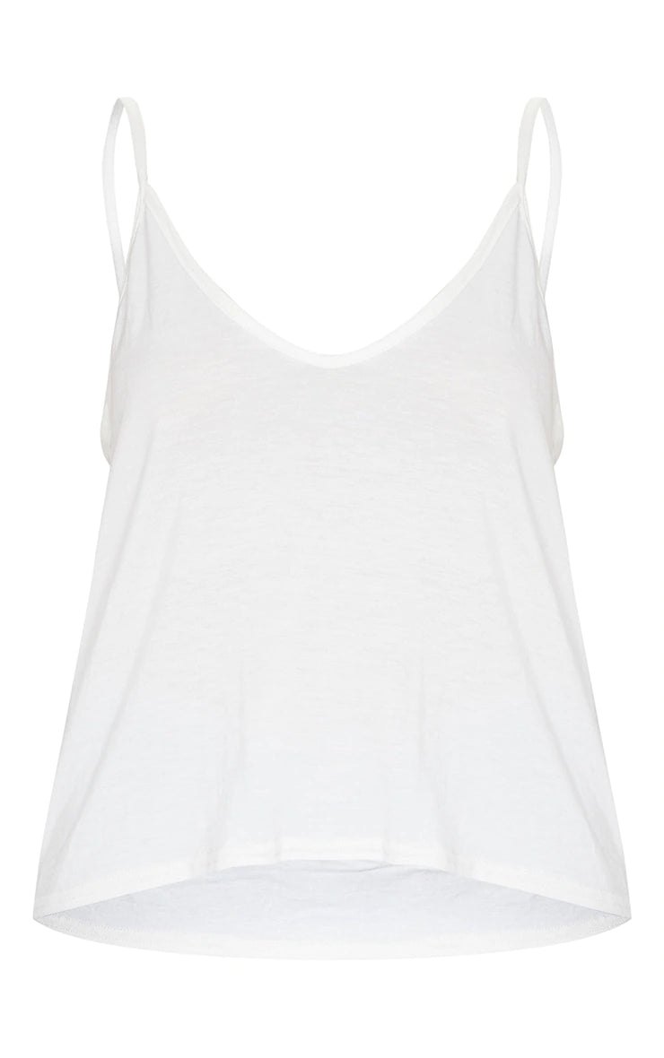 Cream Basic Jersey V Neck Swing Vest