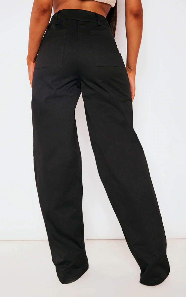 Black Twill Pocket Detail High Waist Cargo Trousers