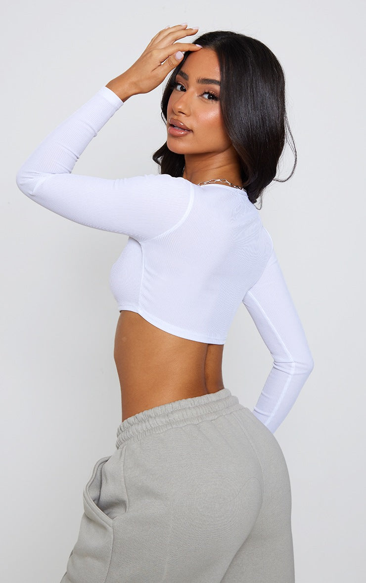 Petite White Square Neck Ribbed Long Sleeve Crop Top