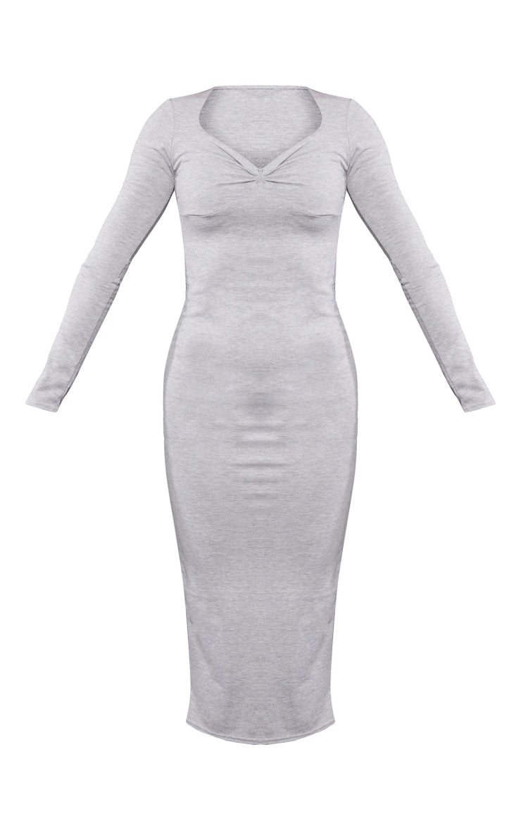 Grey Marl Jersey Knot Underbust Detail Midaxi Dress