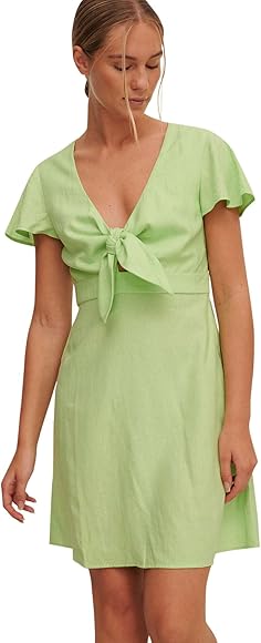 Tie Front Linen Blend Dress