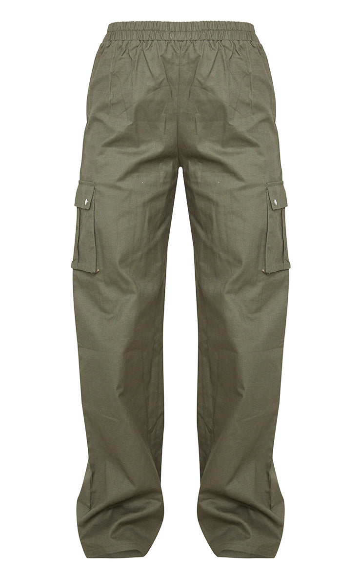 Khaki Wide Leg High Waisted Cargo Pants