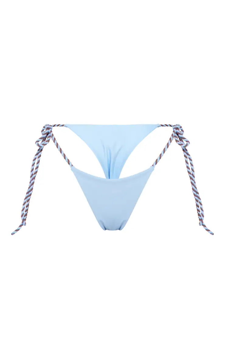 Light Blue Contrast Twist Tie Side Bikini Bottoms