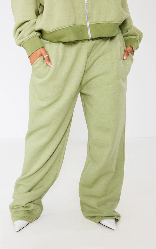 SHAPE KHAKI WASHED WIDE LEG SWEATPANTS