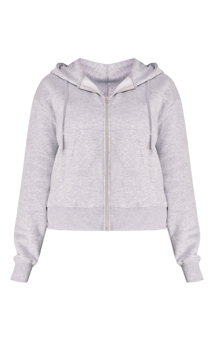 GREY MARL OVERSIZED HOODED ZIP UP SWEAT HOODIE