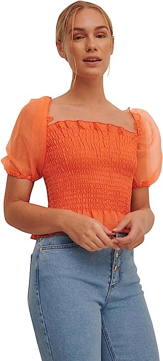 Balloon Sleeve Smocked Blouse