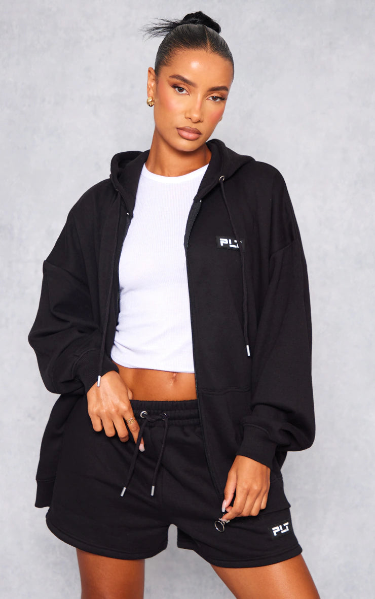 Badge Oversized Zip Up Hoodie