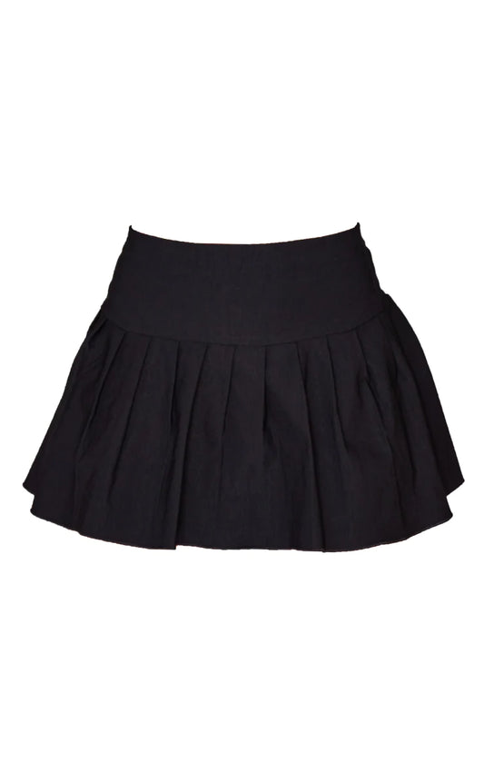 Black Stretch Woven Low Rise Pleated Micro Mini Skirt