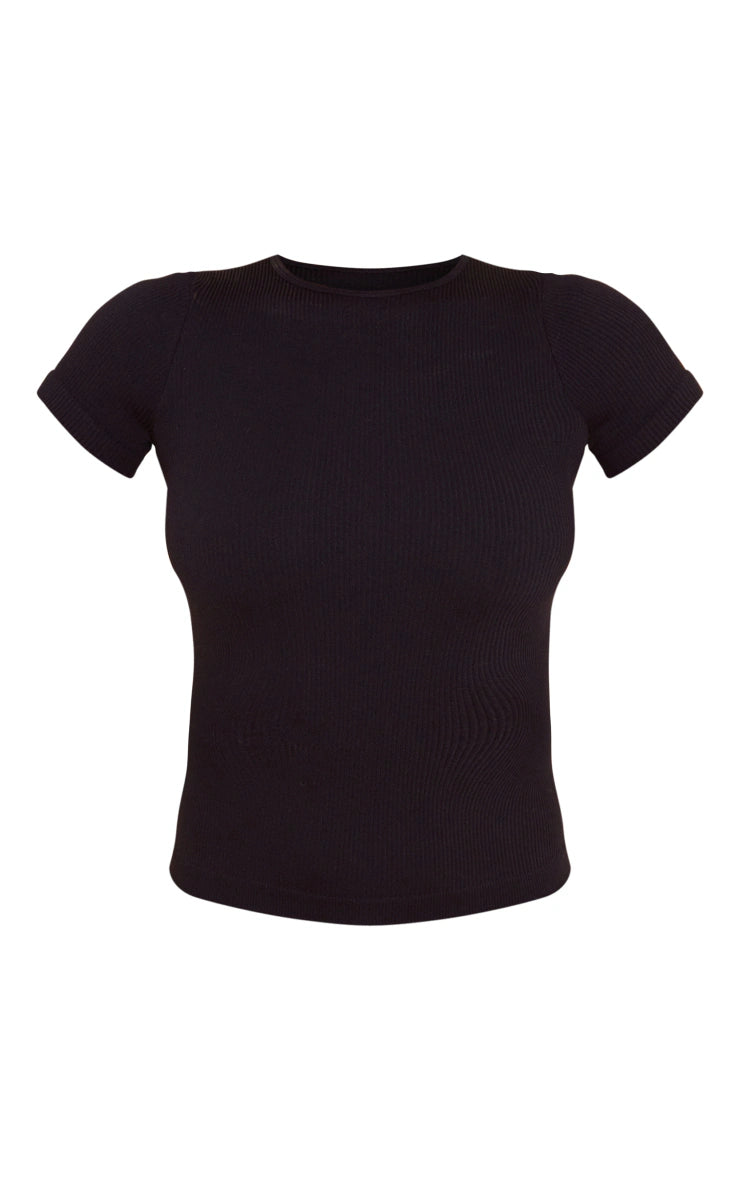 BLACK CONTOUR RIB LONGLINE T SHIRT