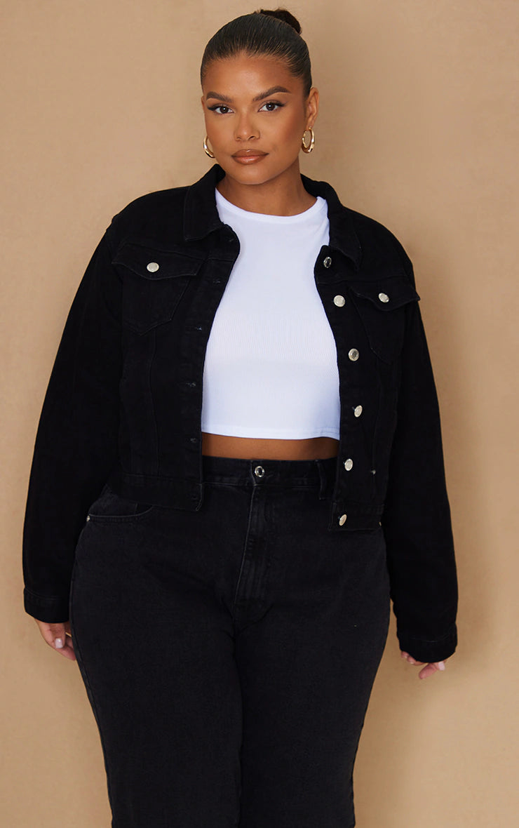 Plus Black Crop Denim Jacket