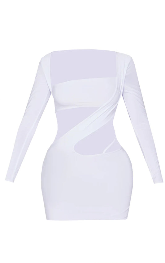 Shape White Slinky Cut Out Long Sleeve Bodycon Dress