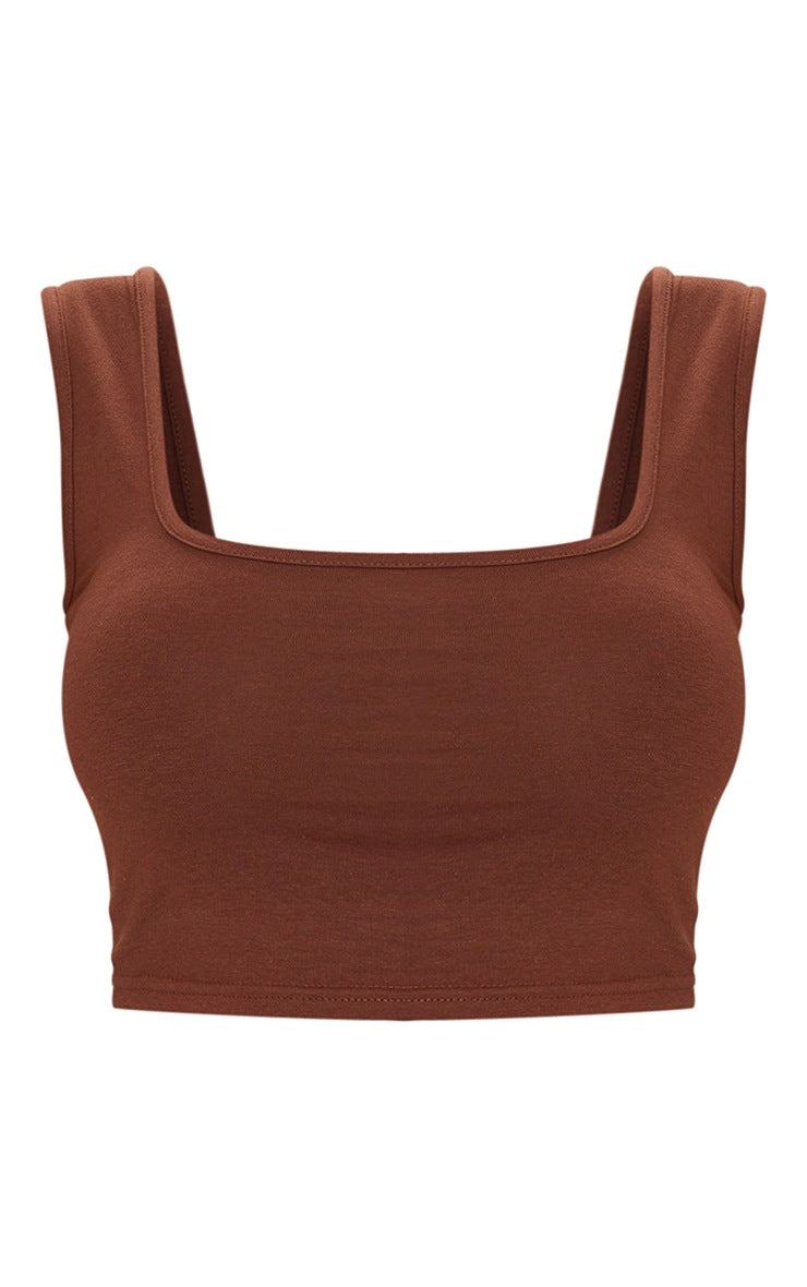 Basic Chocolate Jersey Square Neck Crop Vest