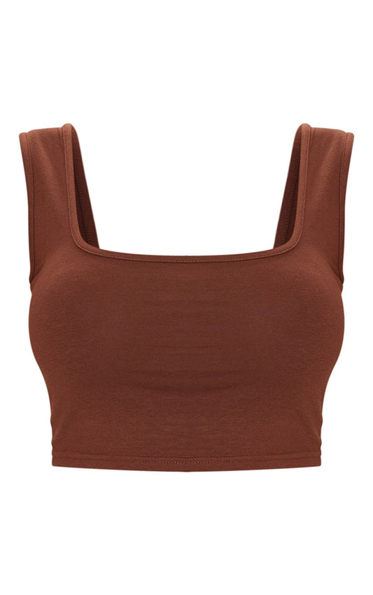 Basic Chocolate Jersey Square Neck Crop Vest