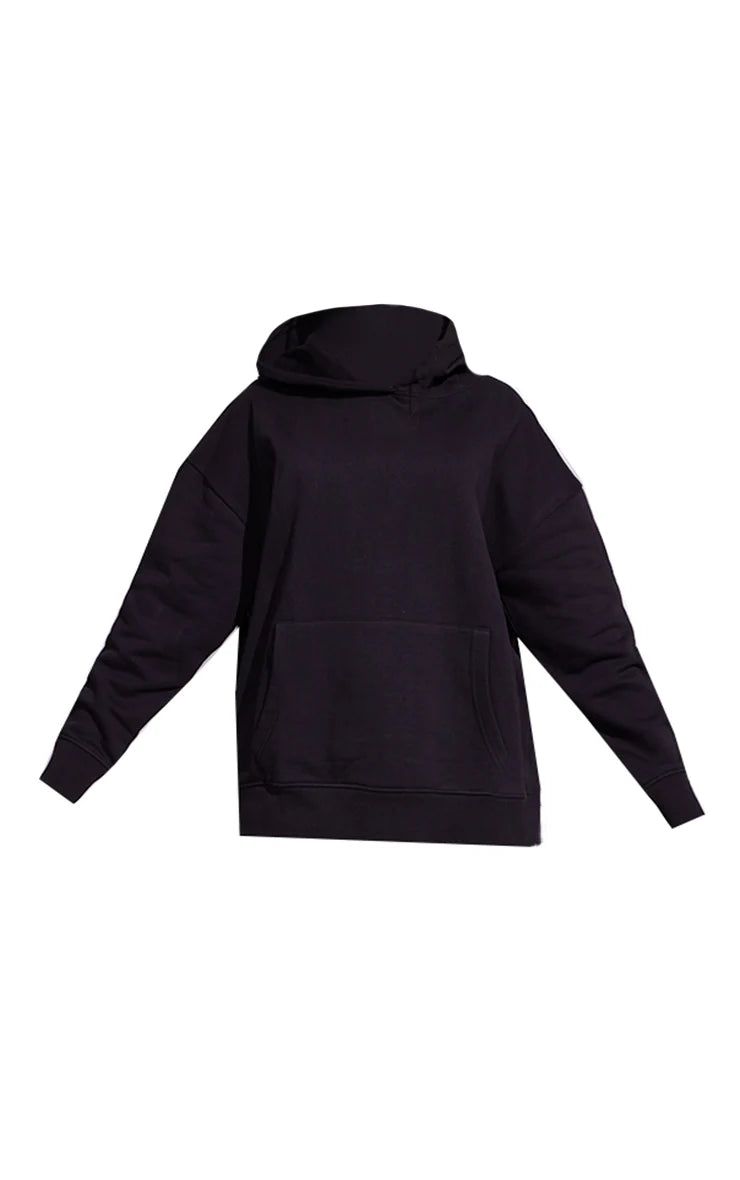 Premium Coal Black Sports Academy Puff Print Oversized Hoodie