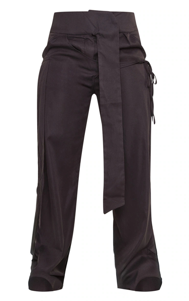 Black Tie Detail Straight Leg Trousers