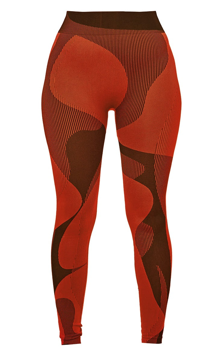 BURNT ORANGE SEAMLESS CONTRAST COLOUR BLOCK GYM LEGGING