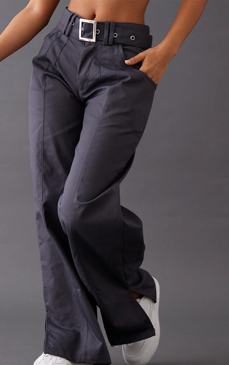 PETITE CHARCOAL BUCKLE FRONT CARGO PANTS