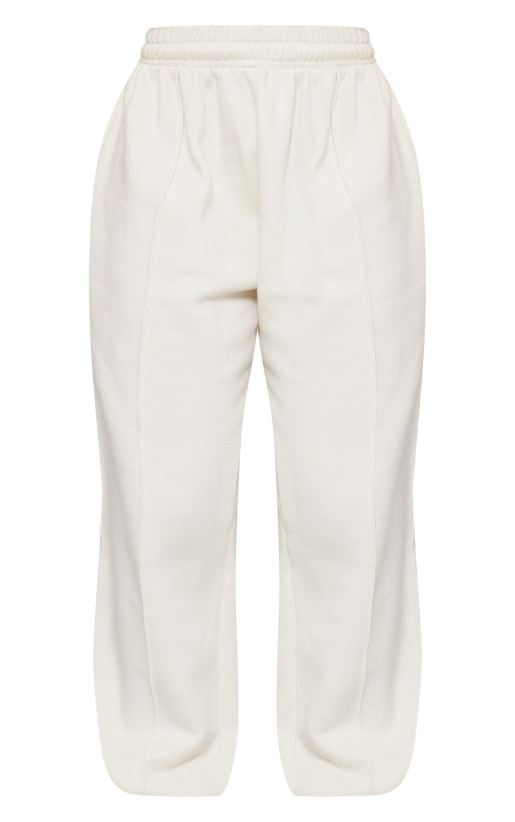 Cream Pintuck Detail Oversized Sweatpants