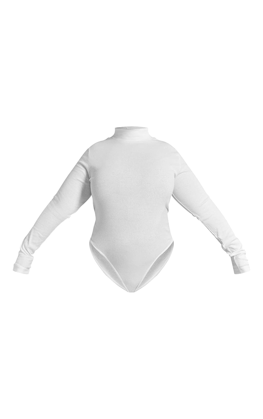 Plus White Basic Rib Long Sleeve High Neck Bodysuit