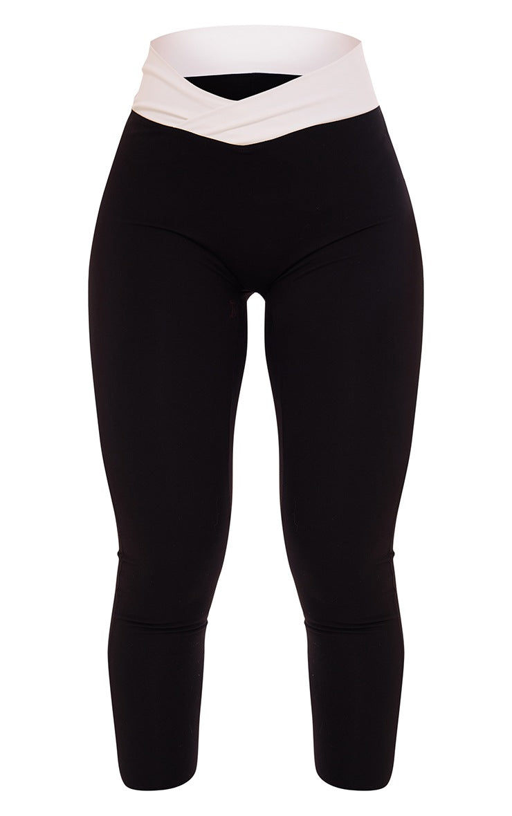 Black Sculpt Contrast Waist Cross Front Leggings