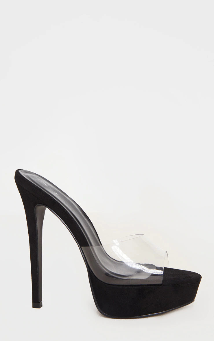 Black High Platform Clear Mule Sandals