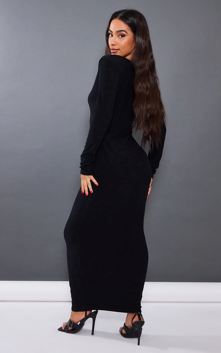 PETITE BLACK TOWELLED MAXI DRESS