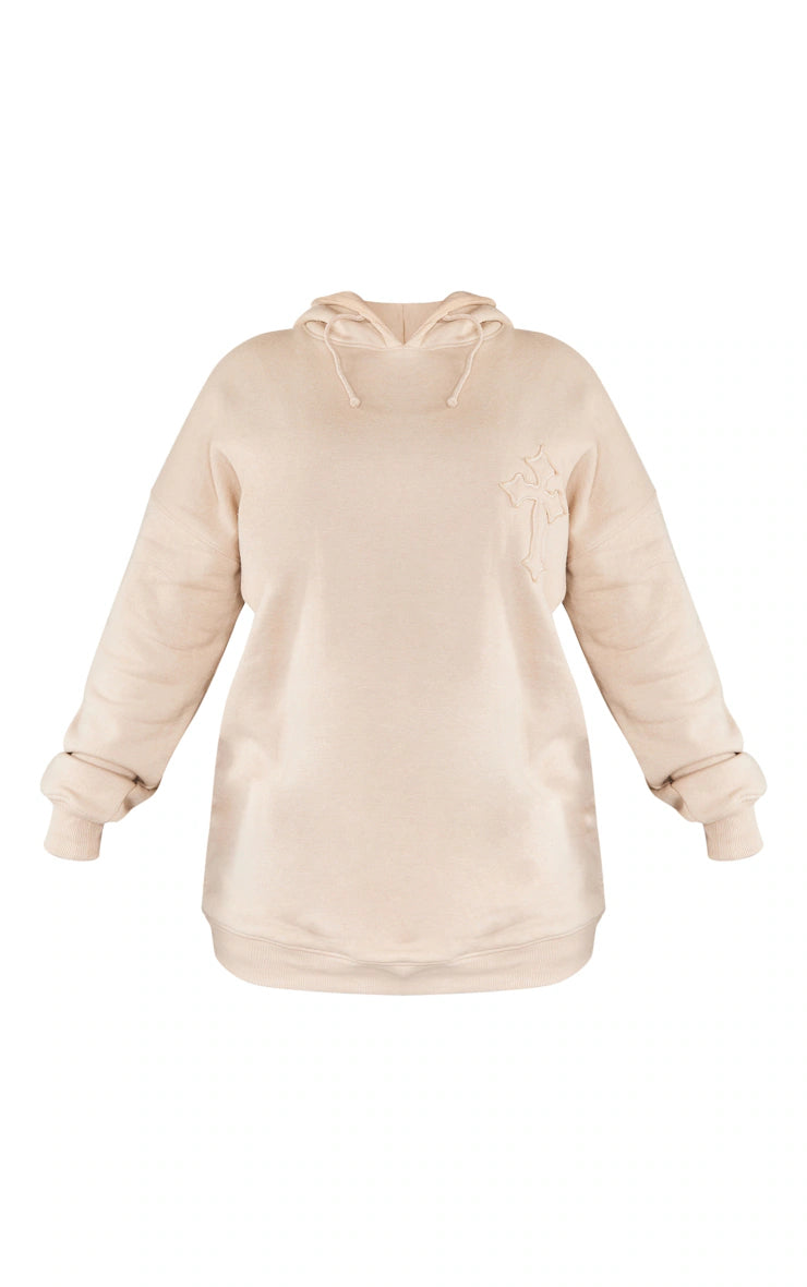 Plus Stone Washed Cross Detail Oversized Hoodie