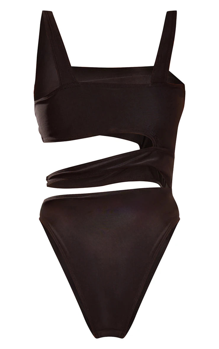 Black Cut Out Seam Detail Swimsuit