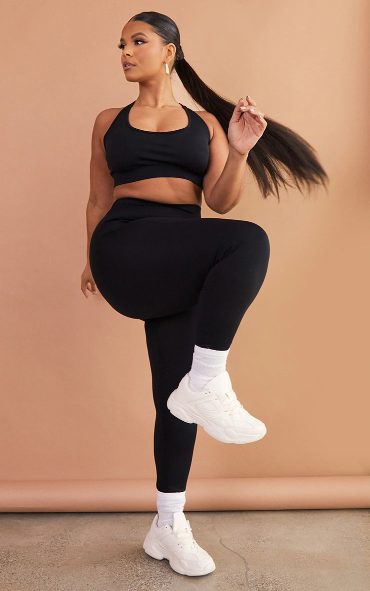 PLUS BLACK SEAMLESS HIGH WAIST GYM LEGGINGS