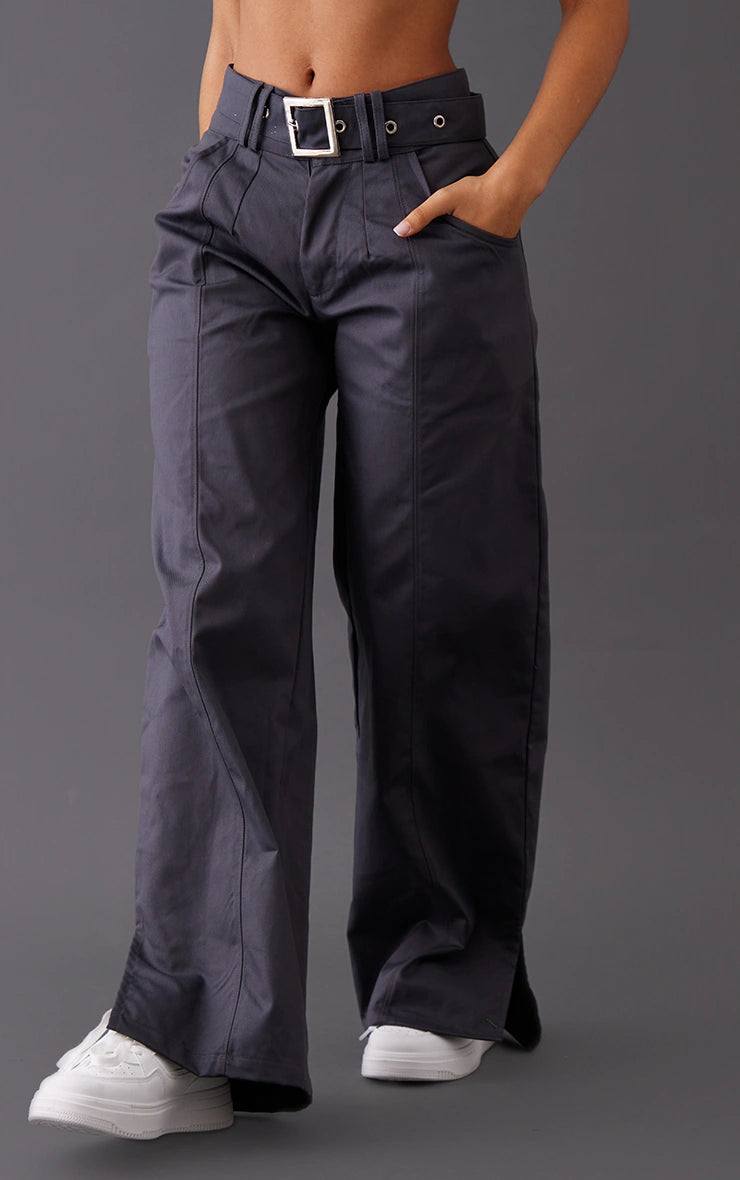 PETITE CHARCOAL BUCKLE FRONT CARGO PANTS