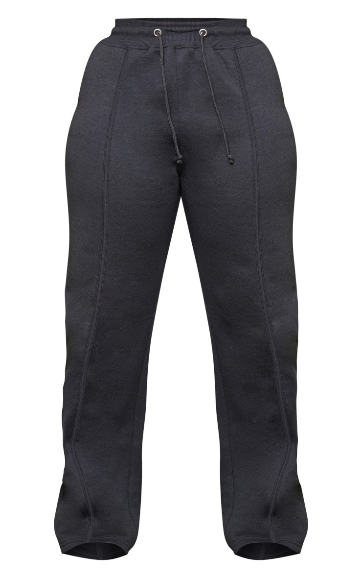 SHAPE CHARCOAL BINDED HIGH WAIST WIDE LEG JOGGERS