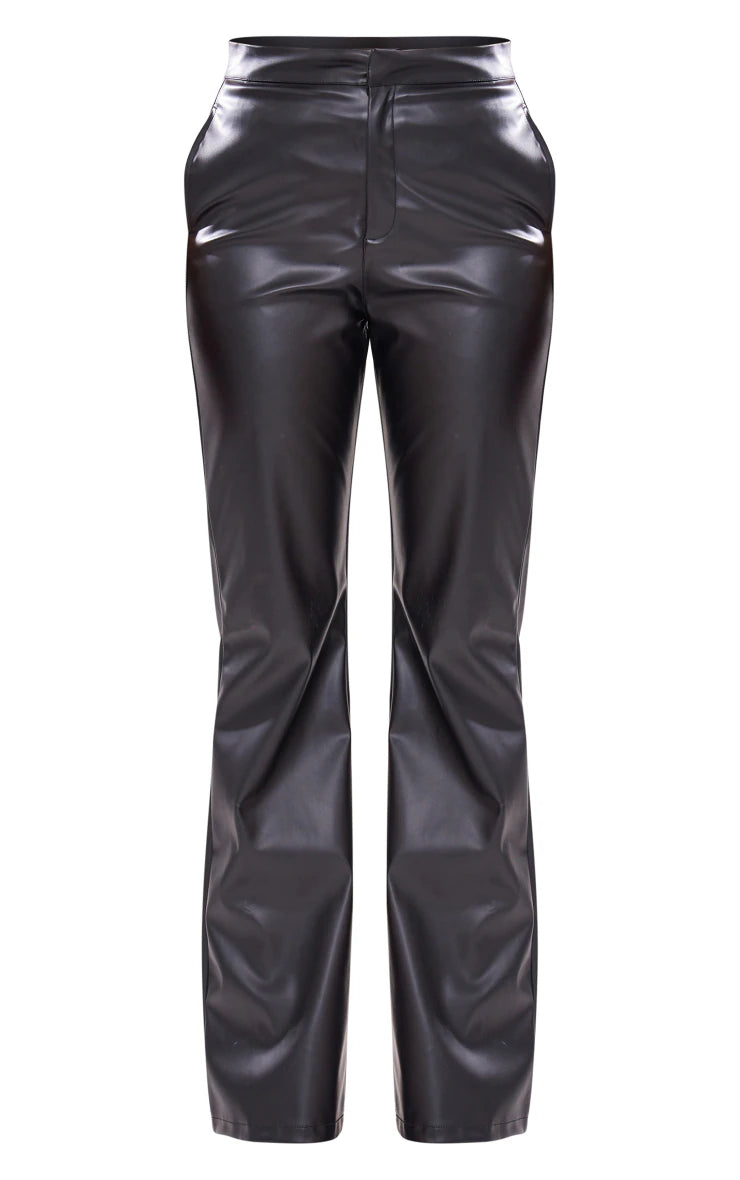 Tall Black Faux Leather Straight Leg Pants