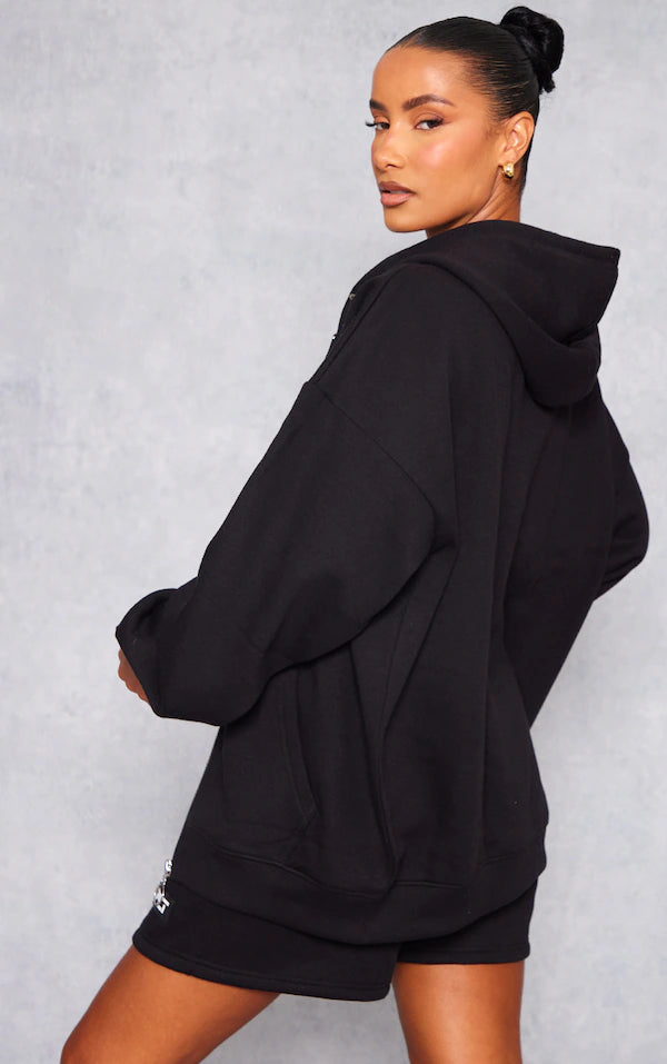 Badge Oversized Zip Up Hoodie