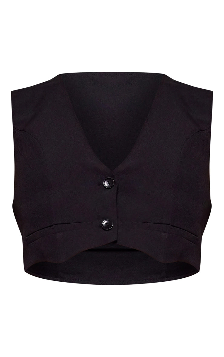 Black Tailored Cropped Seam Detail Waistcoat