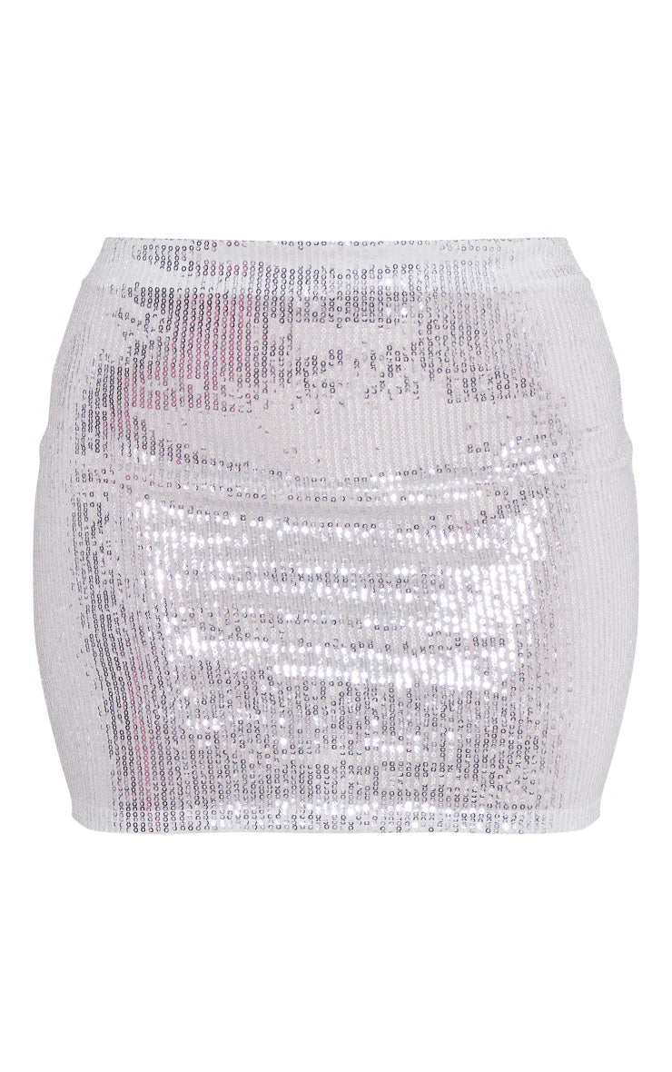 Petite Silver Sequin Micro Mini Skirt