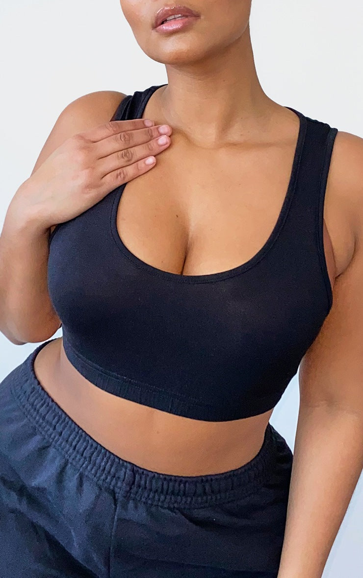 Plus Basic Black Sleeveless Elastic Hem Crop Top