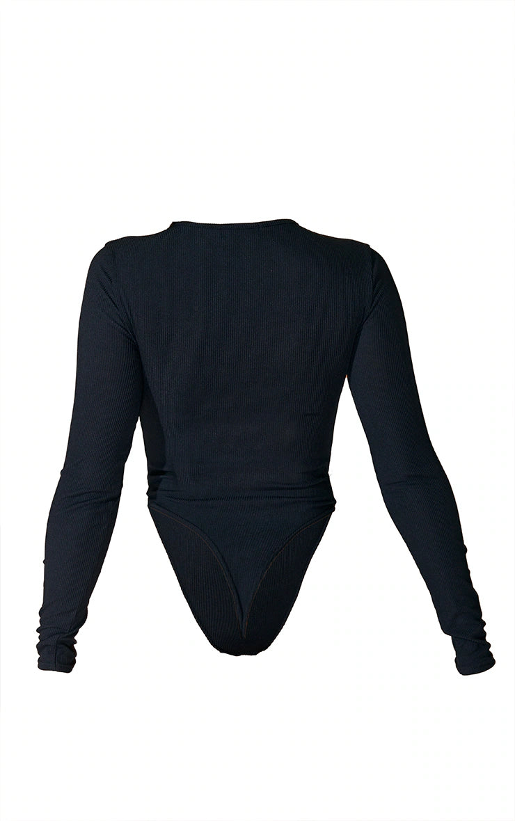 Black Basic Soft Ribbed Long Sleeve Bodysuit