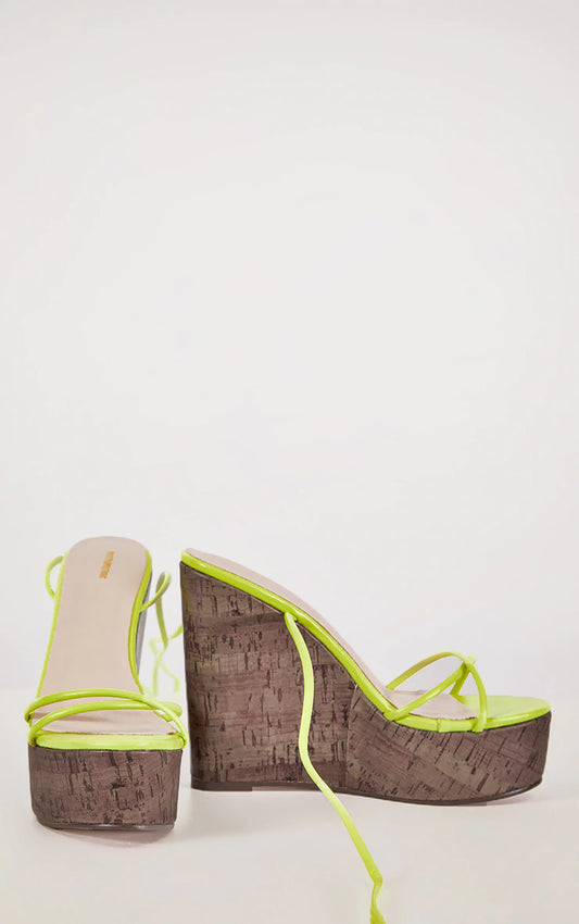 Lime Lace Up Cork Wedge