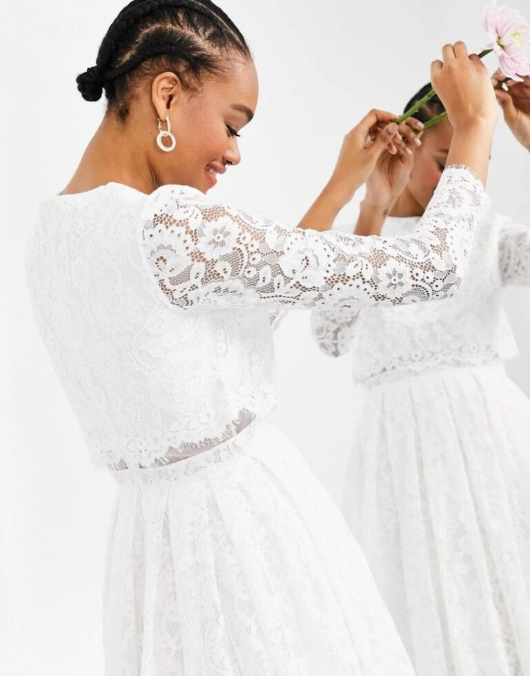 Kate Crop Top Lace Midi Wedding Dress