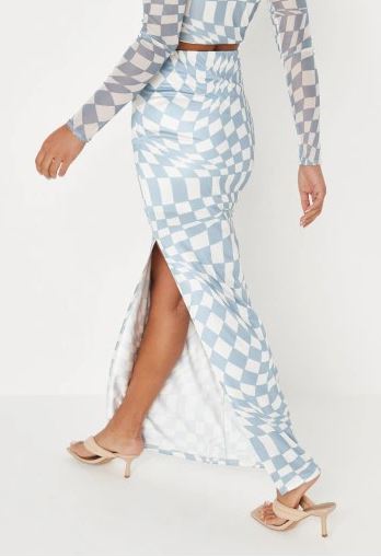 Midaxi Split Hem Skirt Checkerboard