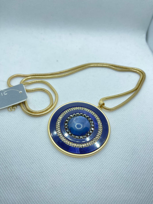 Sapphire blue circle stone golden necklace