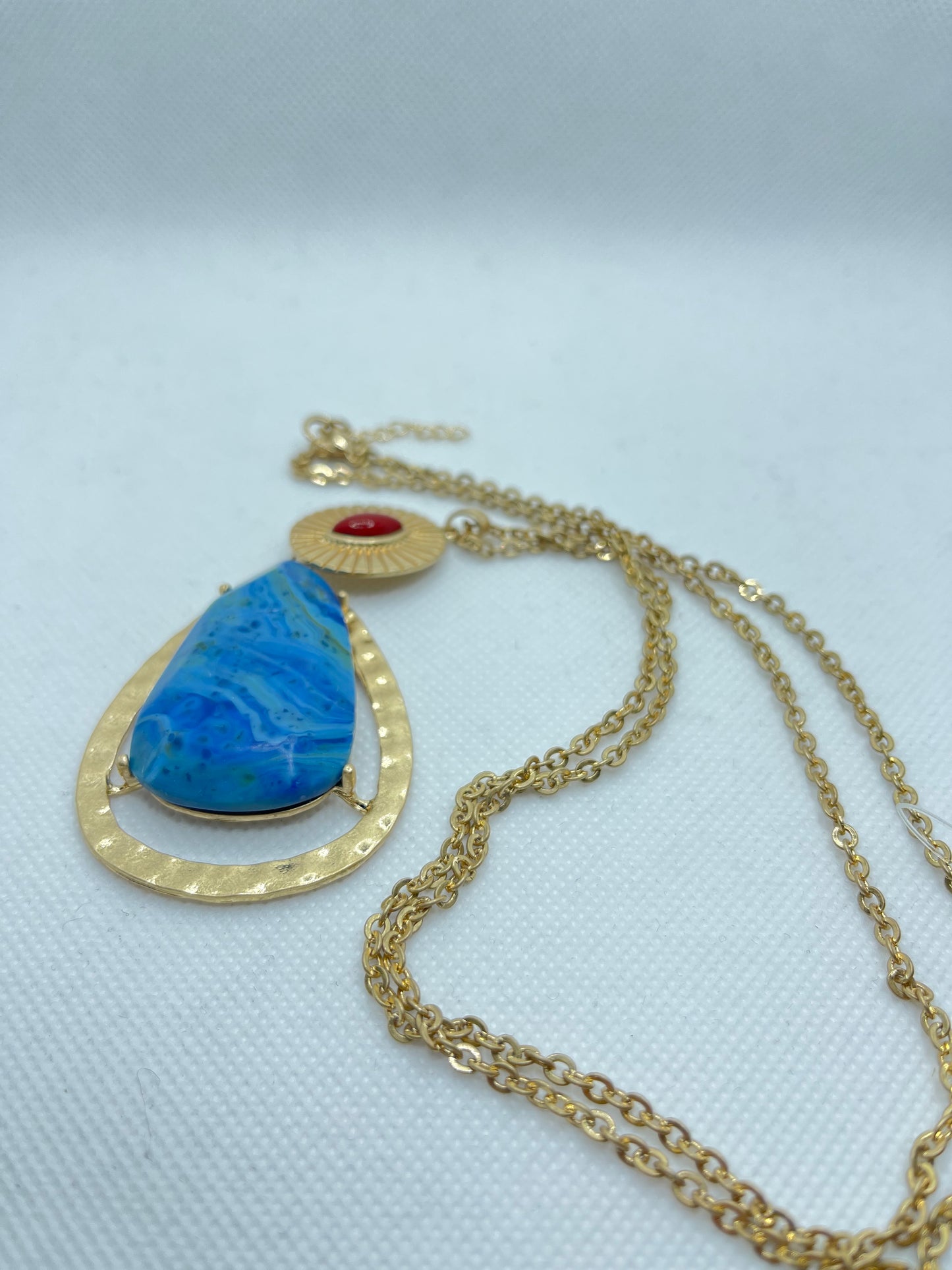 Natural Blue Stone Golden Necklace