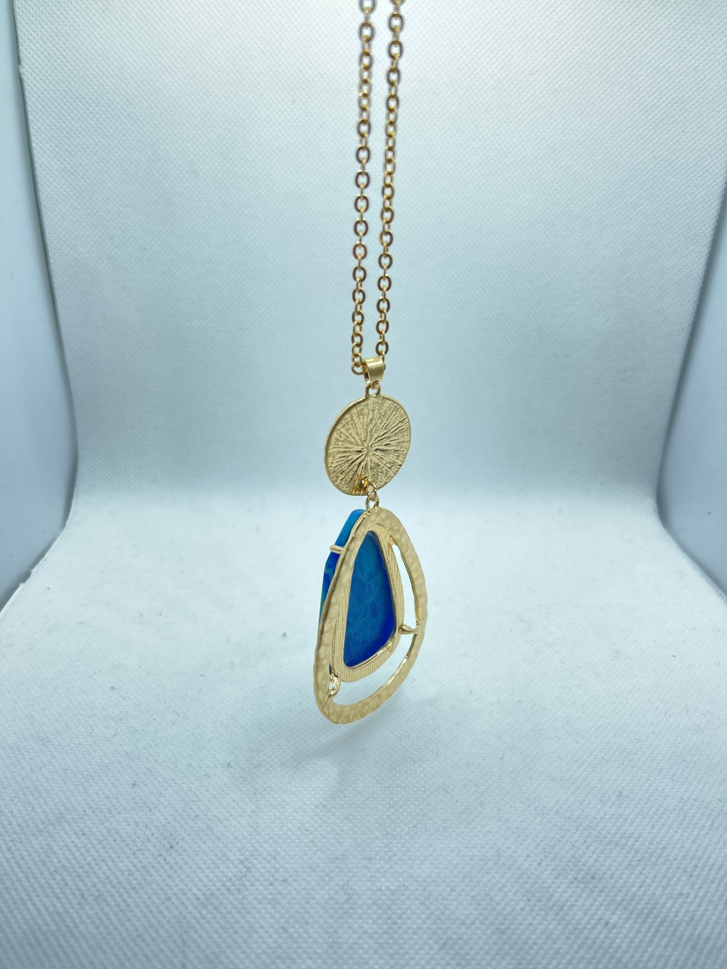 Natural Blue Stone Golden Necklace