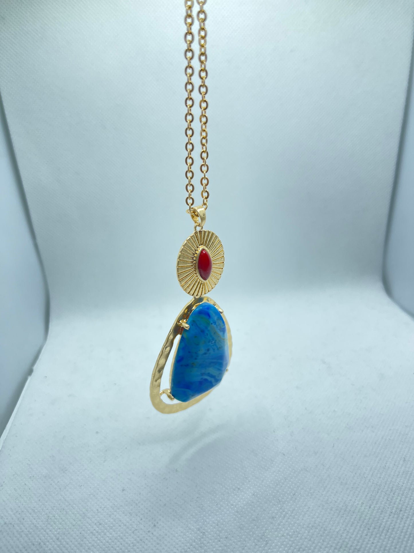 Natural Blue Stone Golden Necklace